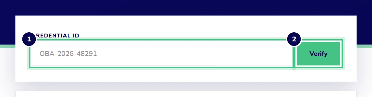 The Check a certificate is real page, with the credential ID box and the Verify button.